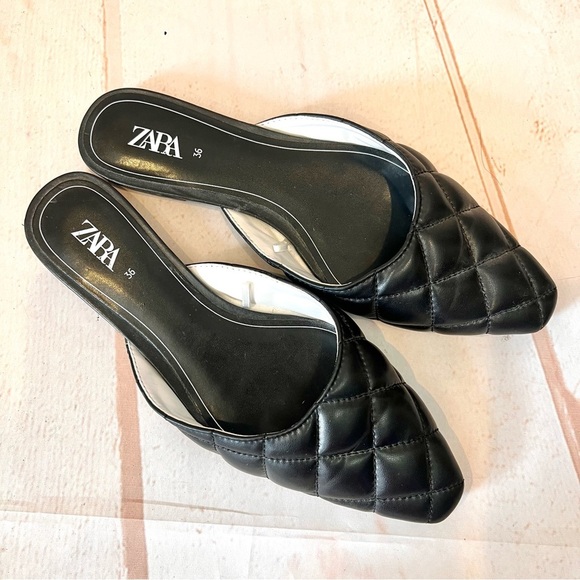 Zara Bloggers Favorite Black Quilted Mules Slides Sandals - Picture 3 of 5